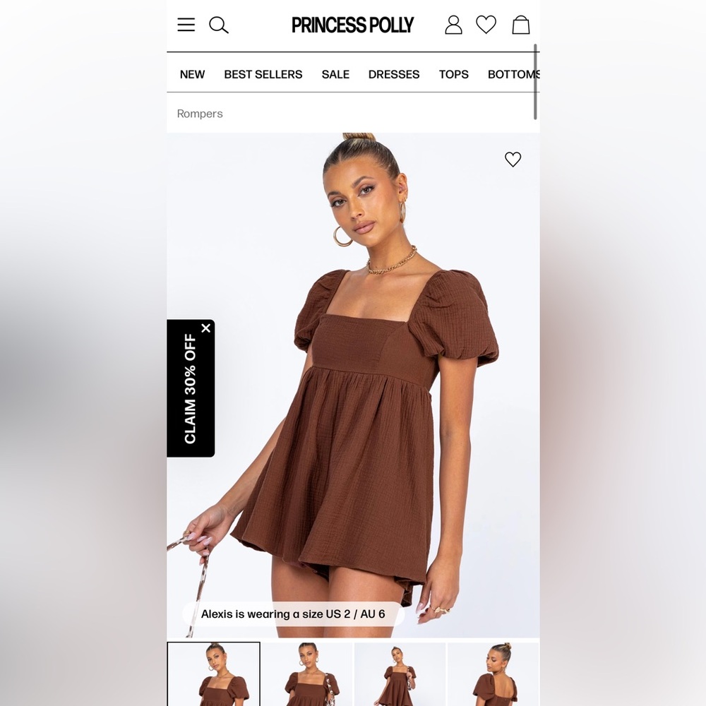 Princess Polly Lorna Romper Brown